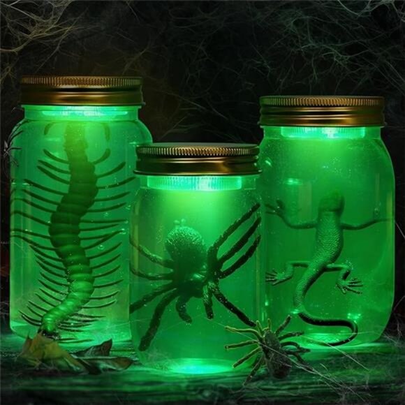 Specimen Jars Halloween Decor - 3 PCS DIY Mason Jars Light-up by Remote Control - Picture 8 of 8